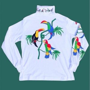 Kombi Parrots Vtg 1990s Turtleneck L/S Top Single Stitch Women’s (XL Fits M)